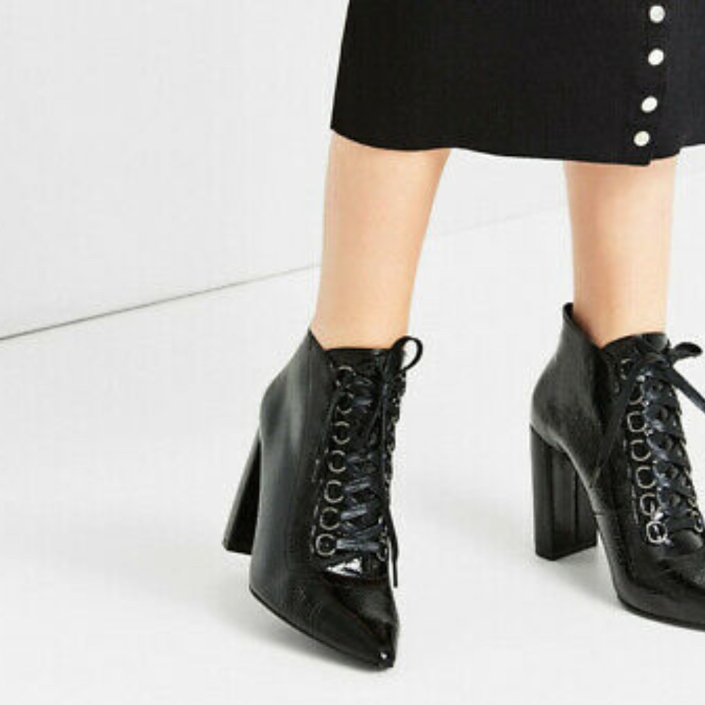 Zara Woman Laced High-Heel Ankle Boots Black (Size 7 US)